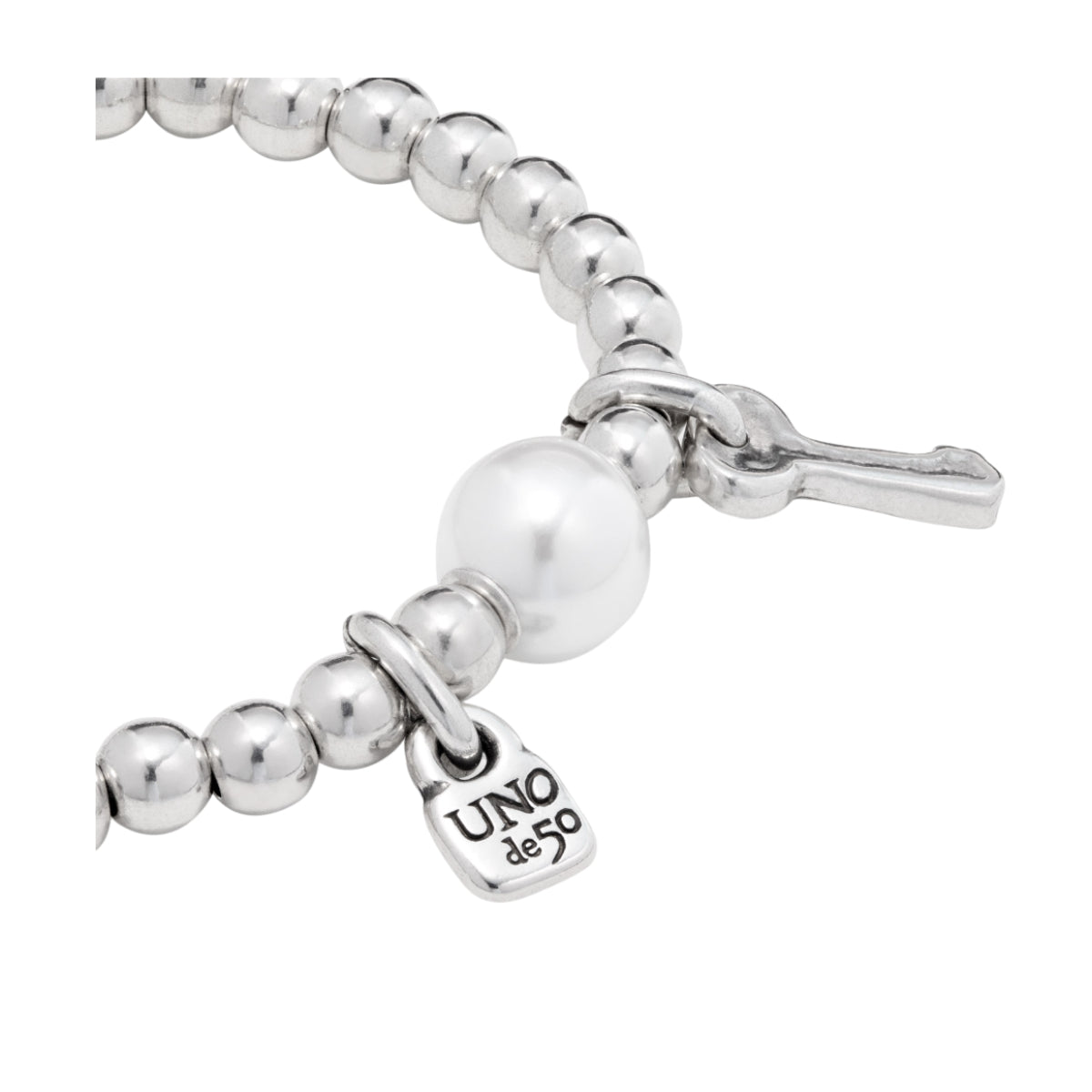 UNOde50 Llavestruz Women's White Pearl Beaded Bracelet in Sterling Silver-Plating over Metal