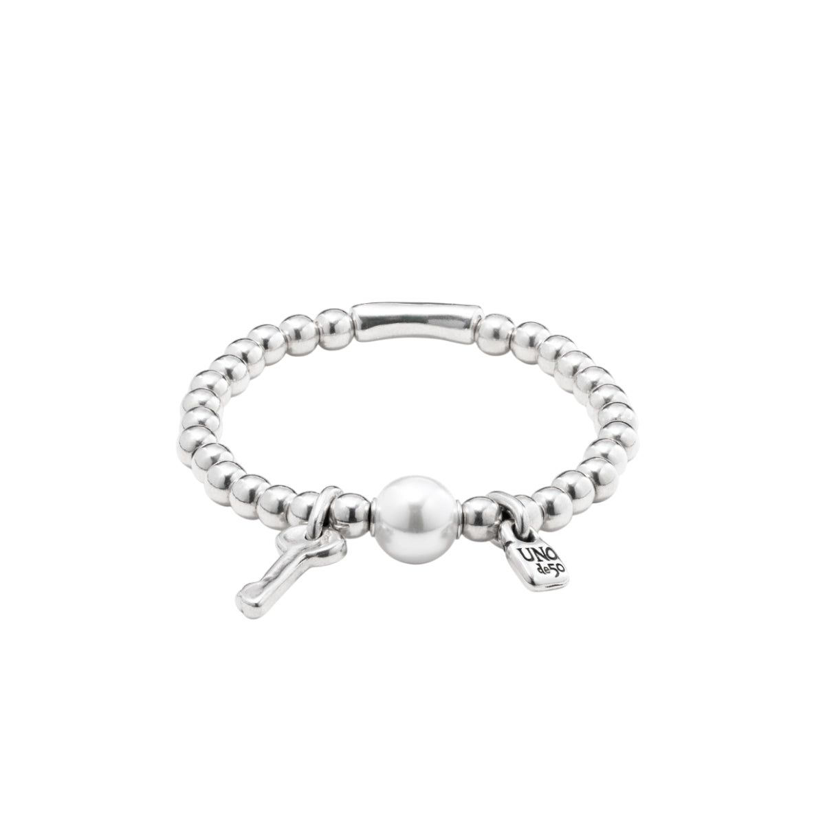 UNOde50 Llavestruz Women's White Pearl Beaded Bracelet in Sterling Silver-Plating over Metal