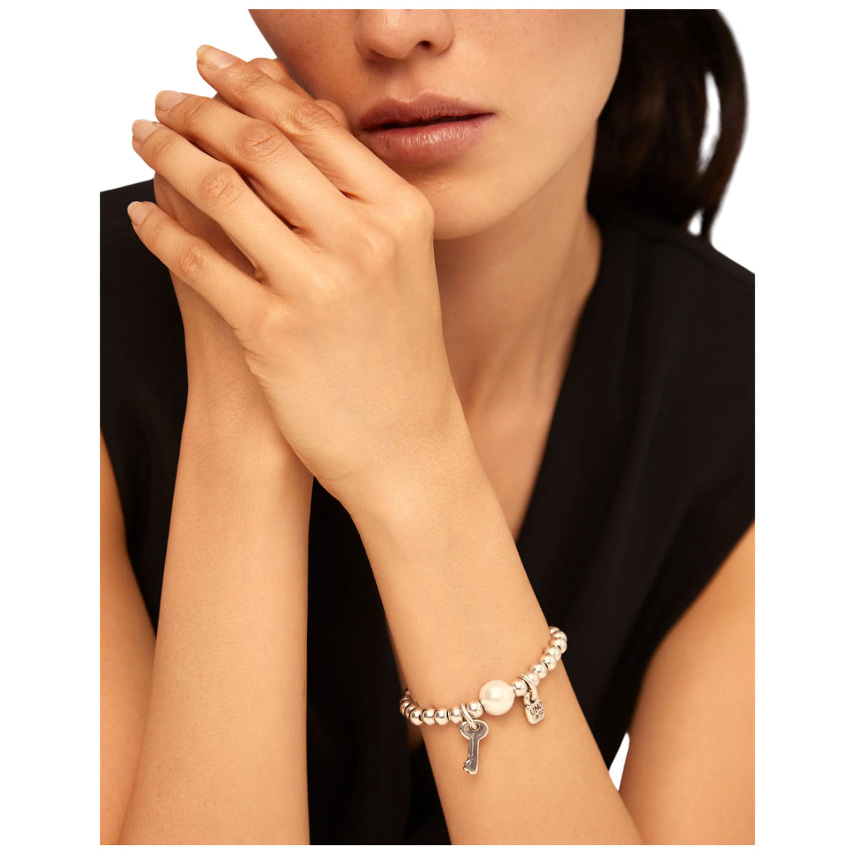 UNOde50 Llavestruz Women's White Pearl Beaded Bracelet in Sterling Silver-Plating over Metal
