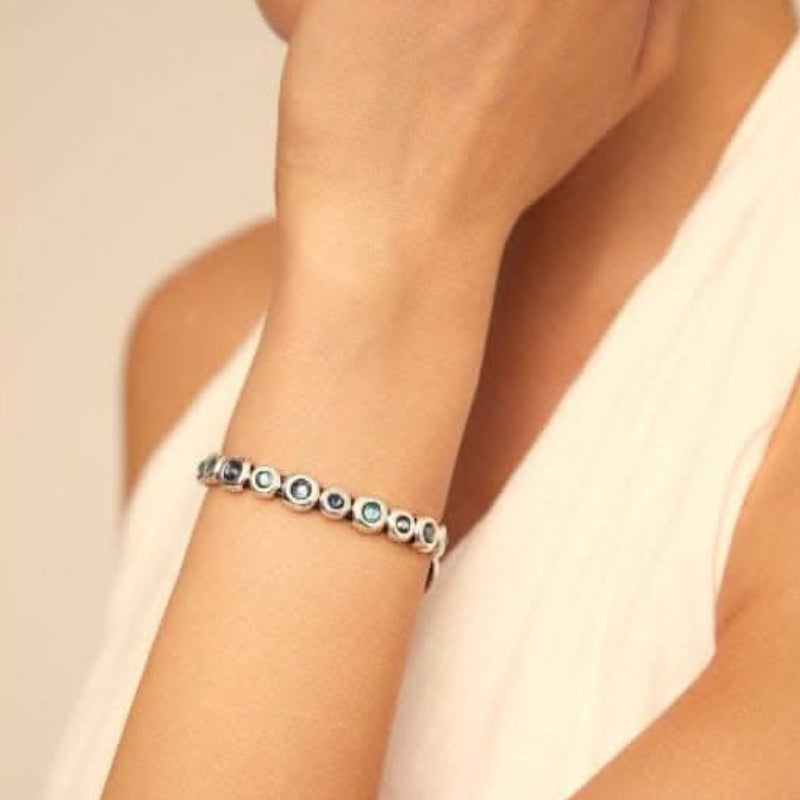 UNOde50 Magic Touch Women's 7" Blue Faceted Crystal Bracelet in Sterling Silver-Plating over Metal