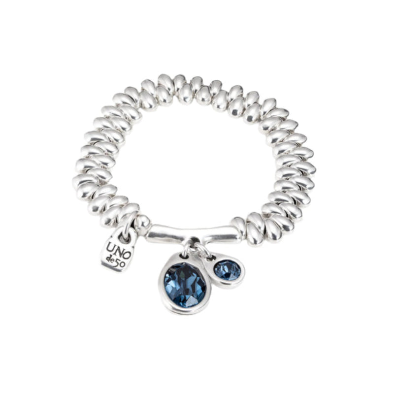 UNOde50 Eclipse Women's 6.1" Blue Faceted Crystal Bracelet in Sterling Silver-Plating over Metal