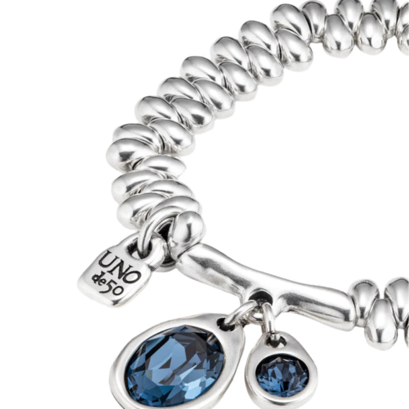 UNOde50 Eclipse Women's 6.1" Blue Faceted Crystal Bracelet in Sterling Silver-Plating over Metal