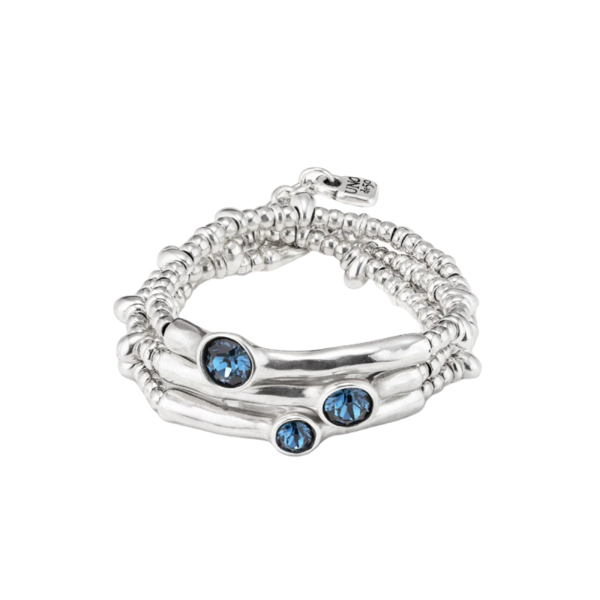 UNOde50 Delirium 7.2" Blue Metal Faceted Crystal Beaded Bracelet in Sterling Silver-Plating over Metal