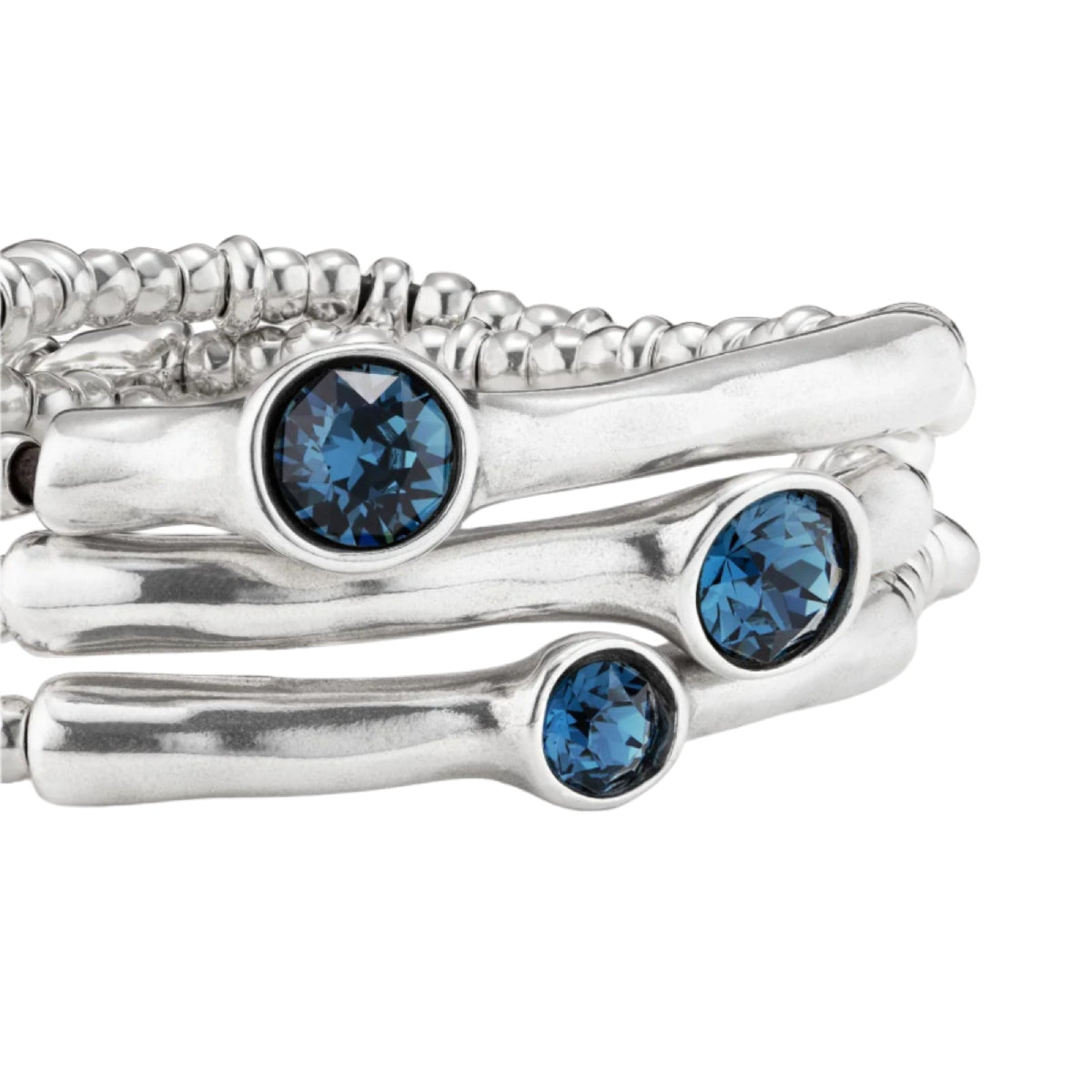 UNOde50 Delirium 7.2" Blue Metal Faceted Crystal Beaded Bracelet in Sterling Silver-Plating over Metal