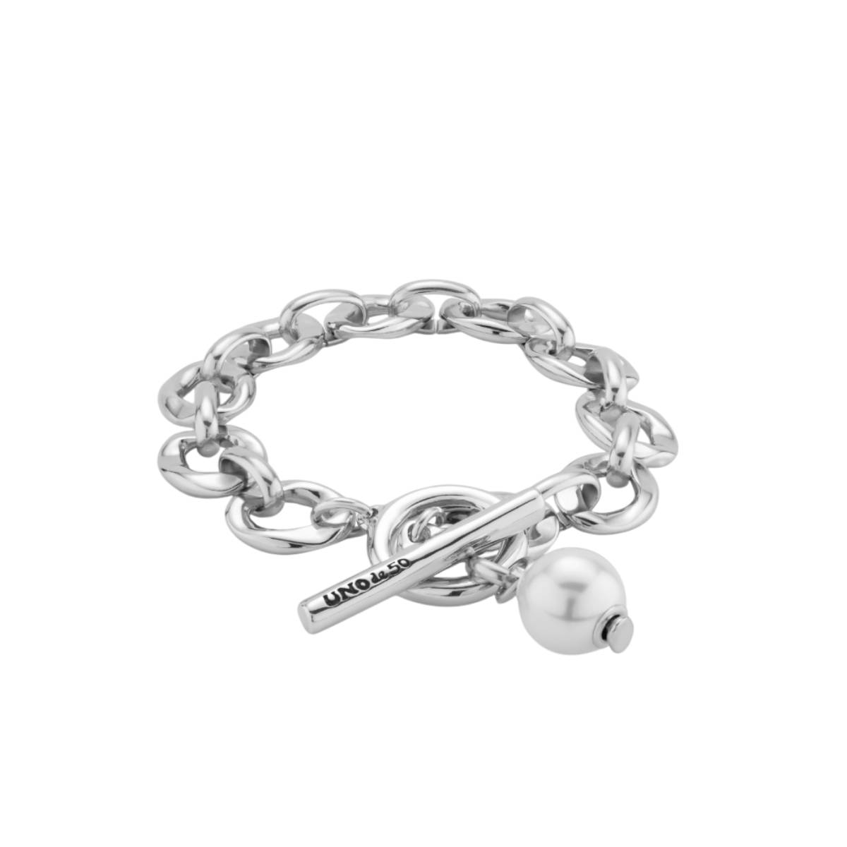 UNOde50 Joyful Women's White Pearl Link Chain Bracelet in Metal
