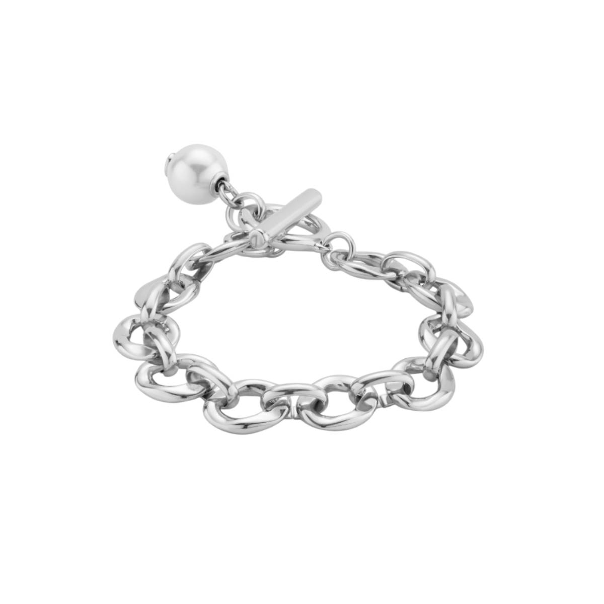 UNOde50 Joyful Women's White Pearl Link Chain Bracelet in Metal
