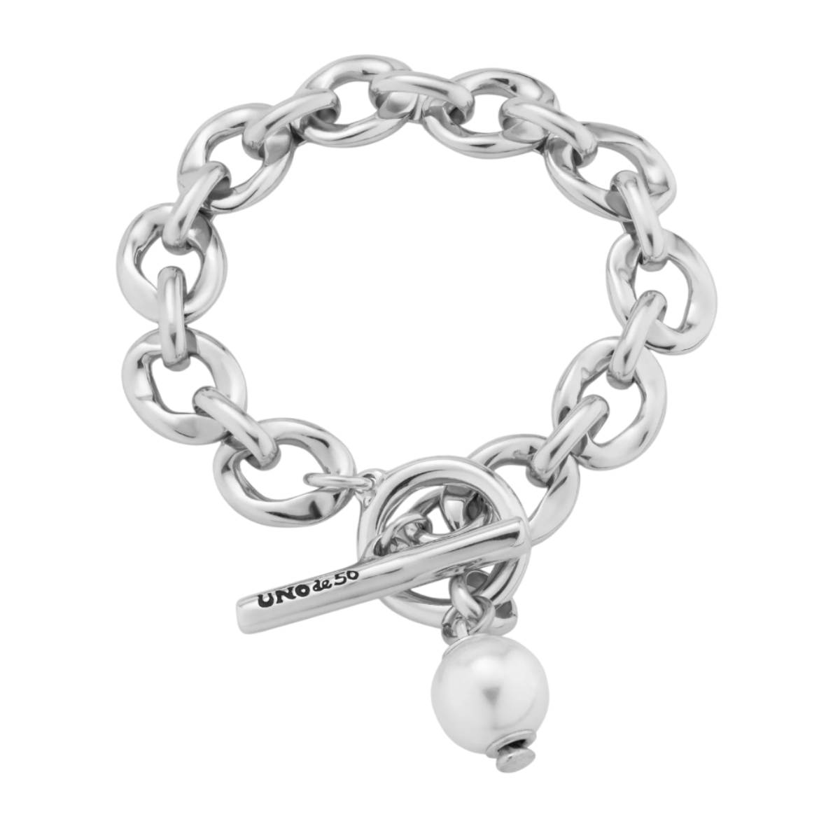UNOde50 Joyful Women's White Pearl Link Chain Bracelet in Metal