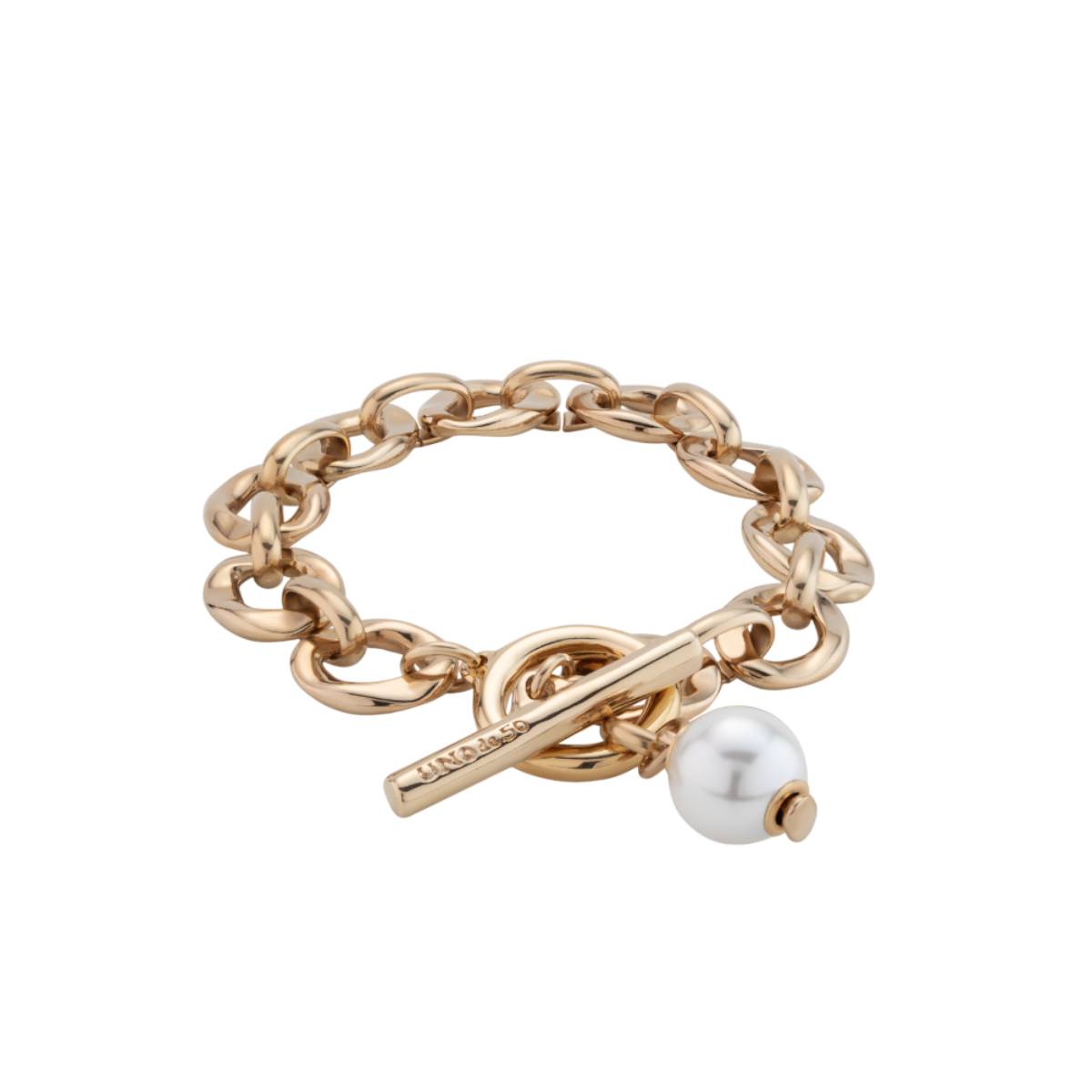 UNOde50 Joyful Women's White Pearl Link Chain Bracelet in Metal