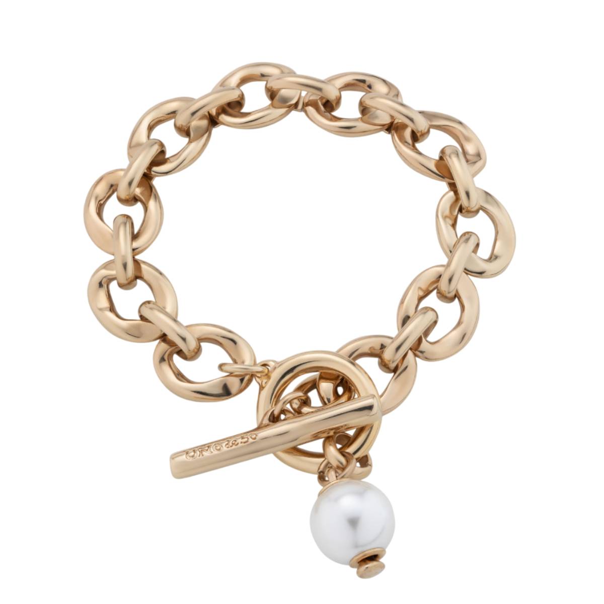 UNOde50 Joyful Women's White Pearl Link Chain Bracelet in Metal