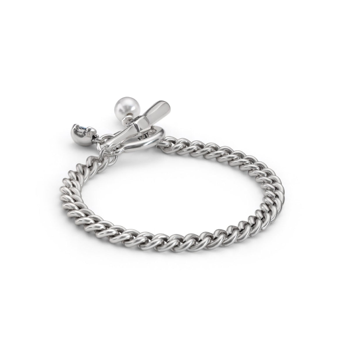 UNOde50 Charismatic Women's 6.2" Blue Silver Faceted Crystal and Pearl Cuben Link Bracelet in Sterling Silver-Plating over Metal