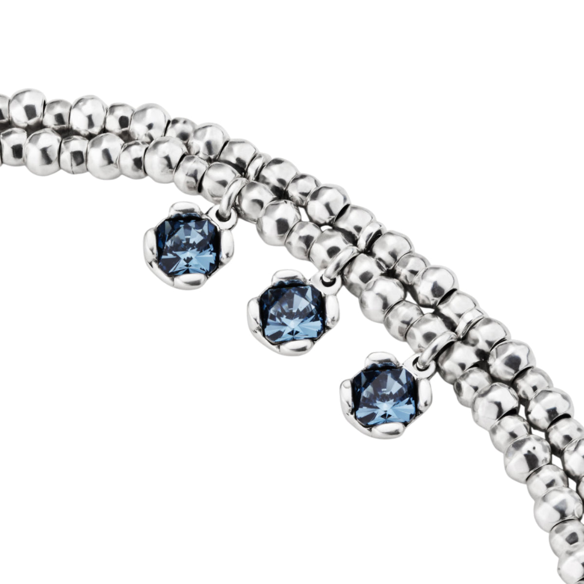 UNOde50 Charismatic Women's 6.2" 3 Blue Faceted Crystal Sublime Bracelet in Sterling Silver-Plating over Metal