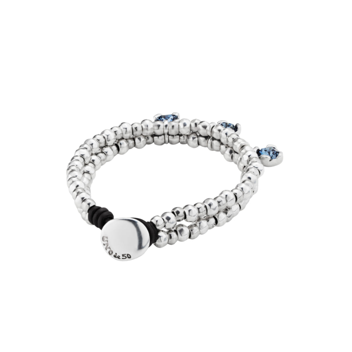 UNOde50 Charismatic Women's 6.2" 3 Blue Faceted Crystal Sublime Bracelet in Sterling Silver-Plating over Metal