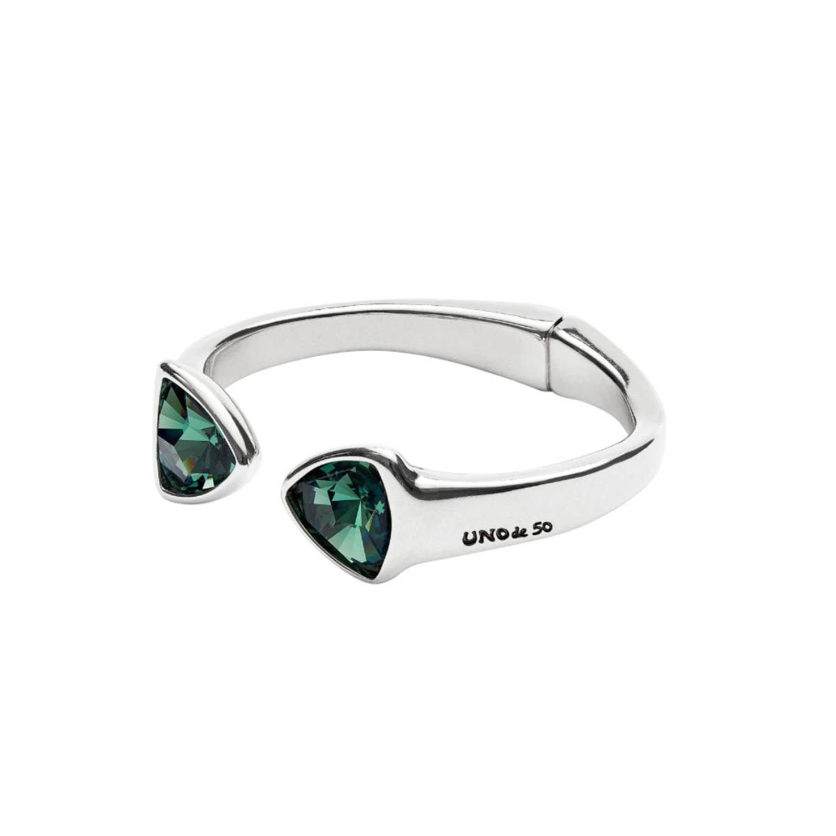 UNOde50 Ser Camaleonica Woman's Two Green Crystals Bangle Bracelet in Sterling Silver-Plating over Metal