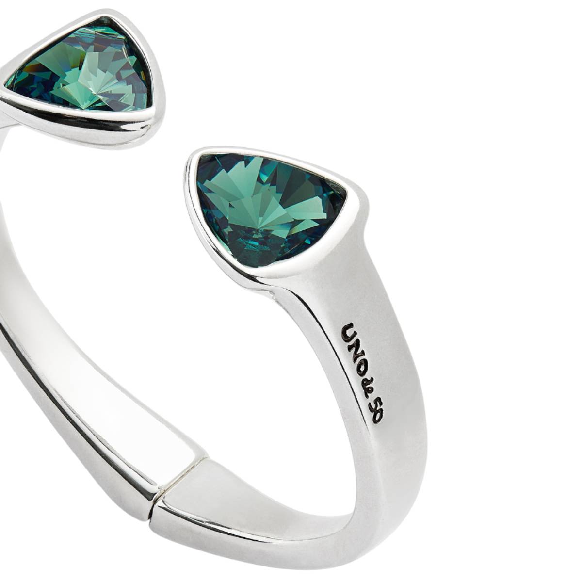 UNOde50 Ser Camaleonica Woman's Two Green Crystals Bangle Bracelet in Sterling Silver-Plating over Metal