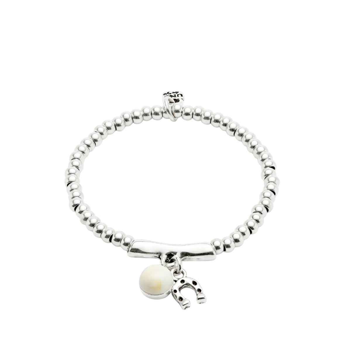 UNOde50 Ser Fascinante Women's White Murano Glass Beads Bracelet with Horseshoe in Sterling Silver-Plating over Metal Alloy