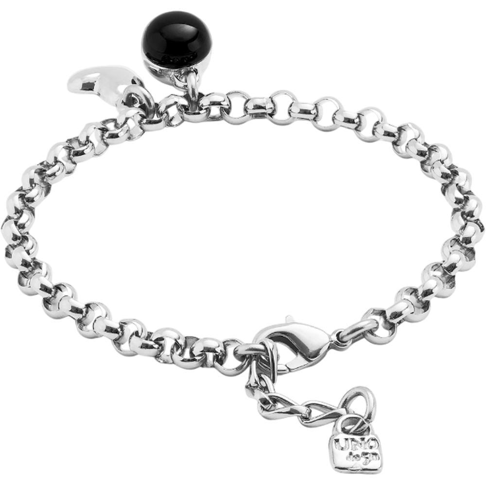 UNOde50 Ser Fascinante Women's Heart charm and Black Murano Glass Link Chain Bracelet in Metal Alloy