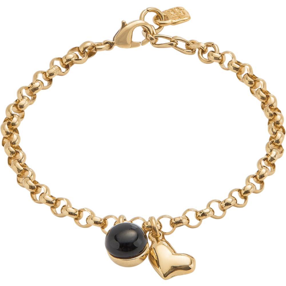 UNOde50 Ser Fascinante Women's Heart charm and Black Murano Glass Link Chain Bracelet in Metal Alloy