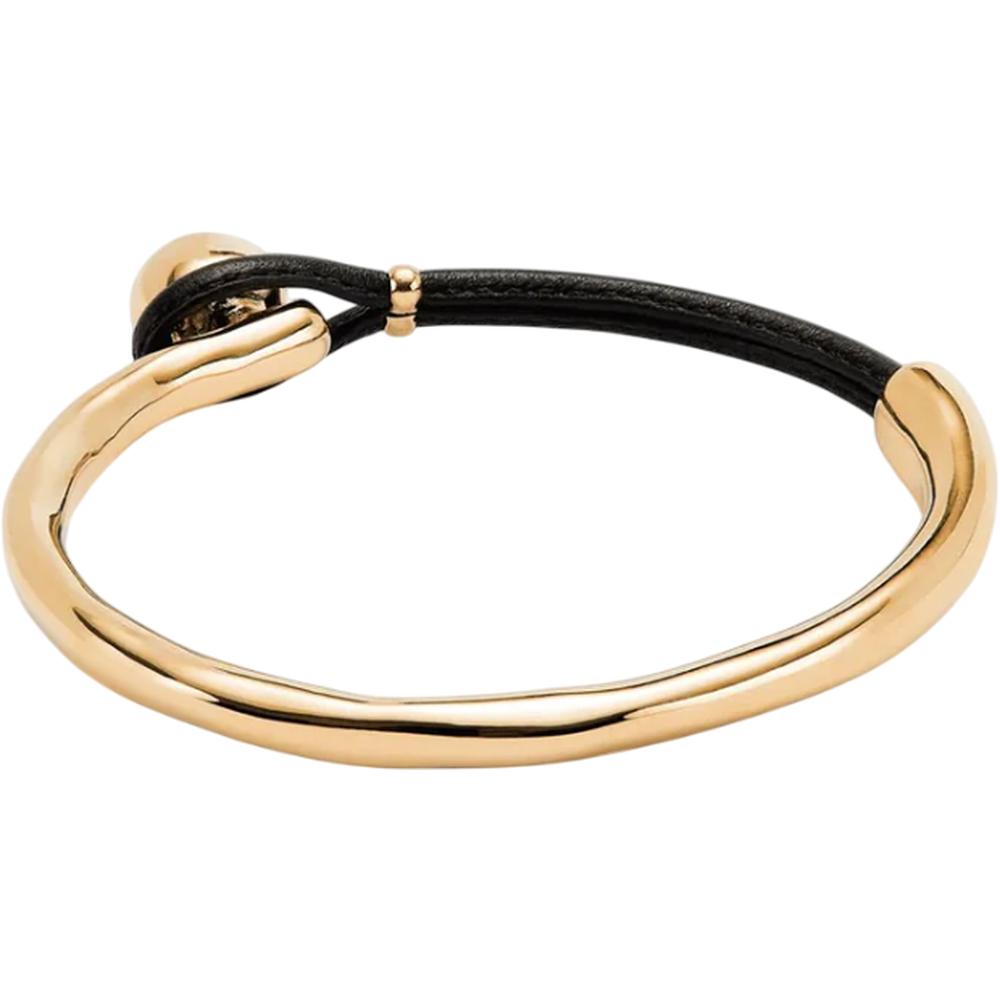 UNOde50 Ser Intrepida Unisex Bangle Bracelet with Black Leather in 18k Gold-Plating over Metal