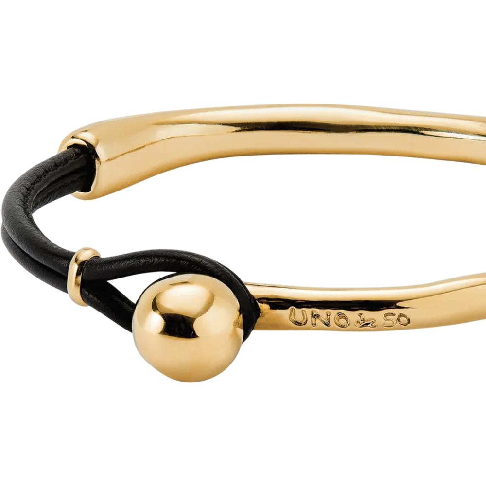 UNOde50 Ser Intrepida Unisex Bangle Bracelet with Black Leather in 18k Gold-Plating over Metal