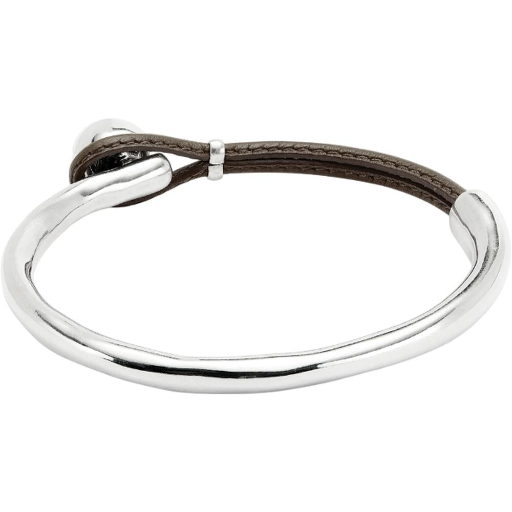 UNOde50 Ser Intrepida Unisex Bangle Bracelet with Brown Leather in Sterling Silver-Plating over Metal
