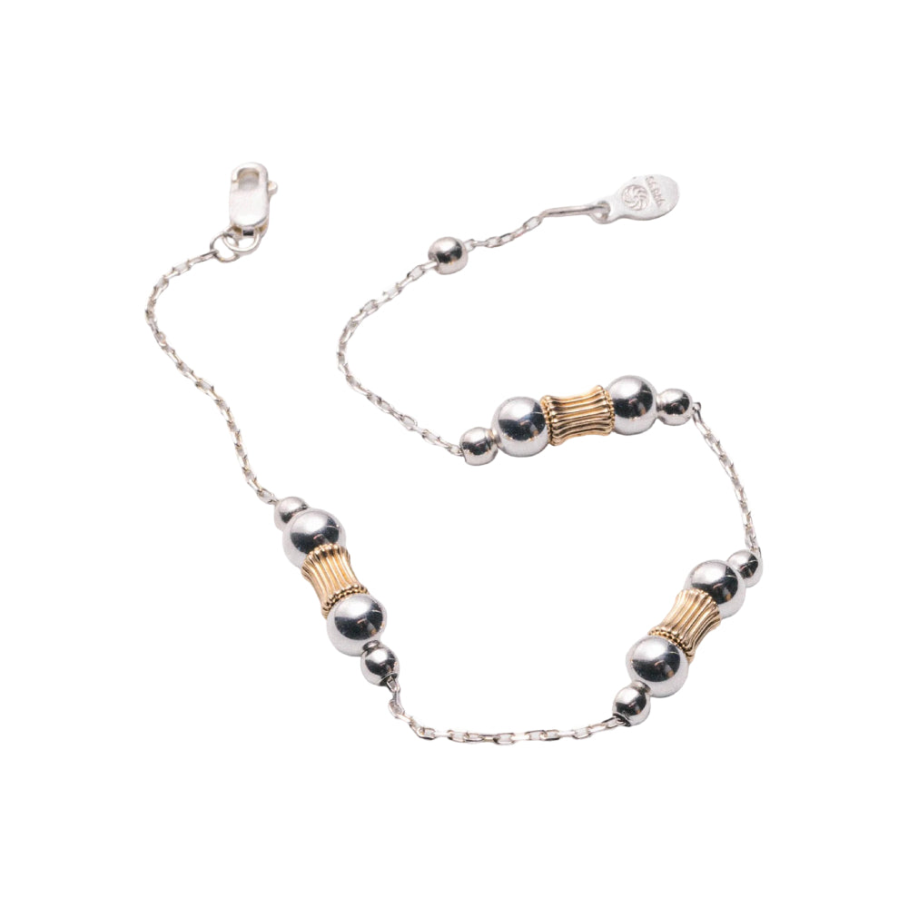 Metal Alchemist Two-Tone Etched Barrel Alchemy Beaded Bracelet In 14K Gold Plated Over 925 Sterling Silver