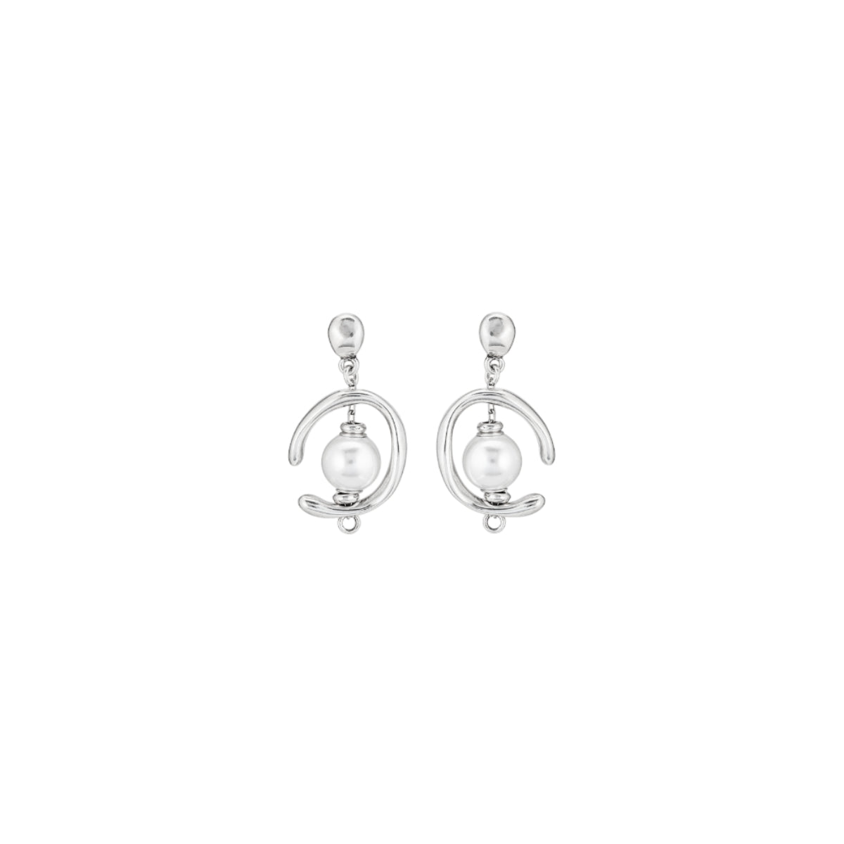 UNOde50 Inorbit Women's White Pearl Hanging Earrings in Sterling Silver-Plating over Metal