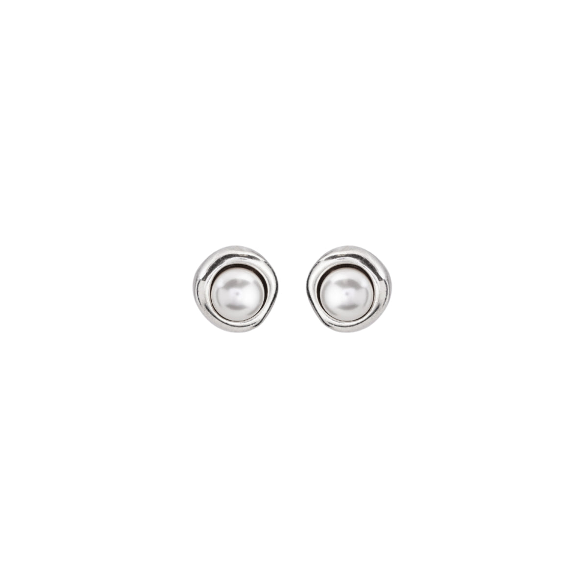 UNOde50 Women's Ego White Crystal Pearl Stud Earrings in Sterling Silver-Plating over Metal
