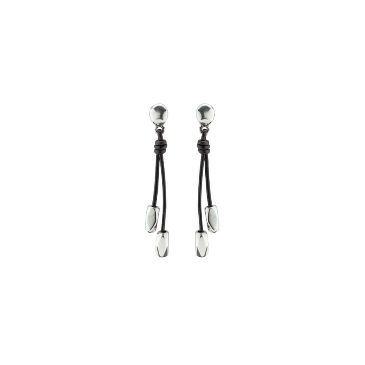 UNOde50 Women's Paths Leather Long Earrings in Sterling Silver-Plating over Metal