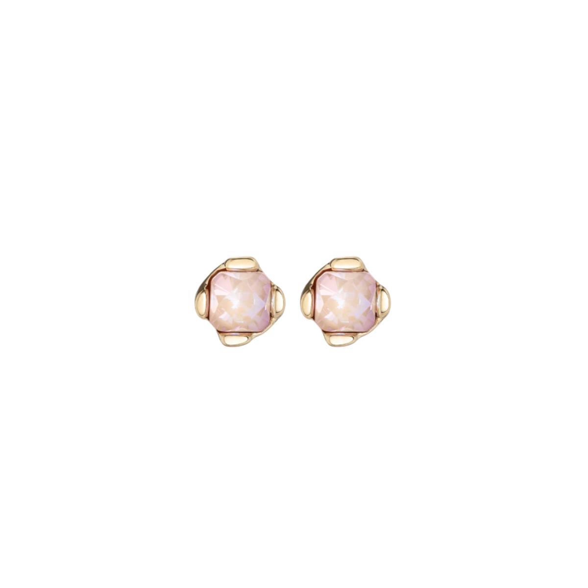 UNOde50 Charismatic Women's Pink Crystal Stud Earrings in 18K Gold-Plating over Metal Alloy