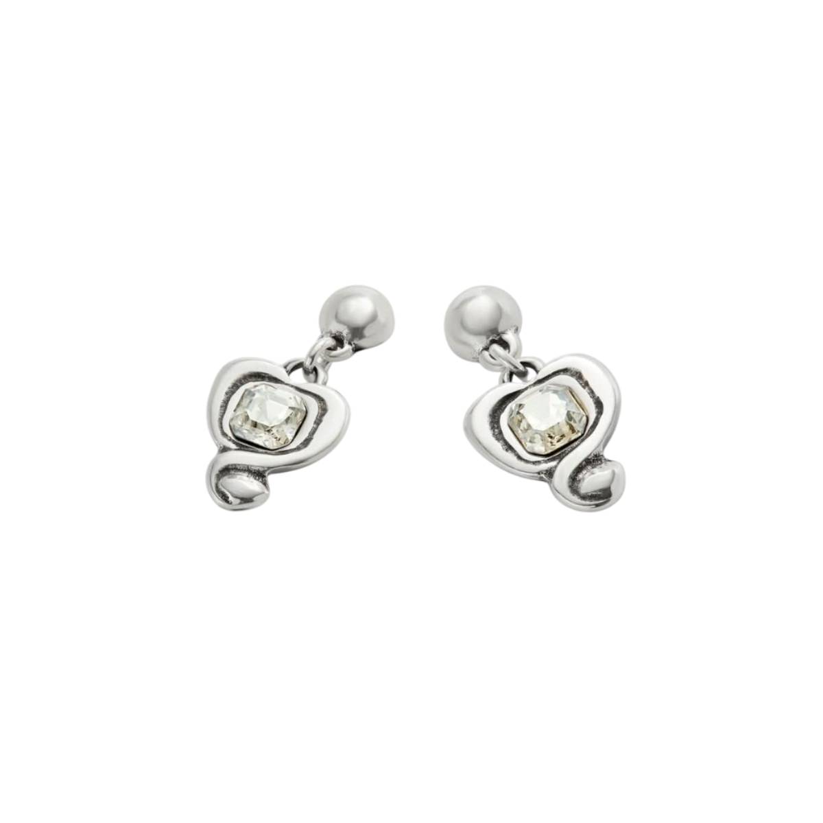 UNOde50 Ser Expresiva Women's Heart and White Crystal Drop Earrings in Sterling Silver-Plating over Metal Alloy