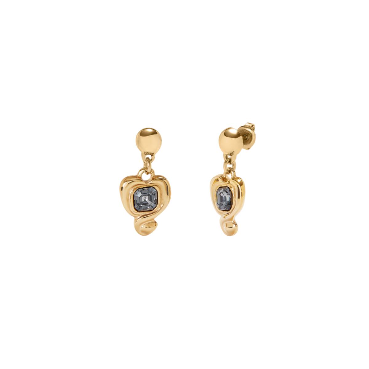 UNOde50 Ser Expresiva Women's Heart and Black Crystal Drop Earrings in 18k Gold-Plating over Metal Alloy
