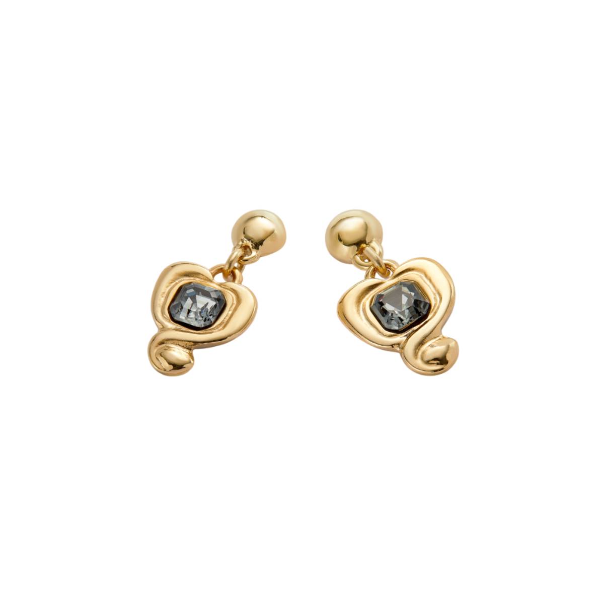 UNOde50 Ser Expresiva Women's Heart and Black Crystal Drop Earrings in 18k Gold-Plating over Metal Alloy