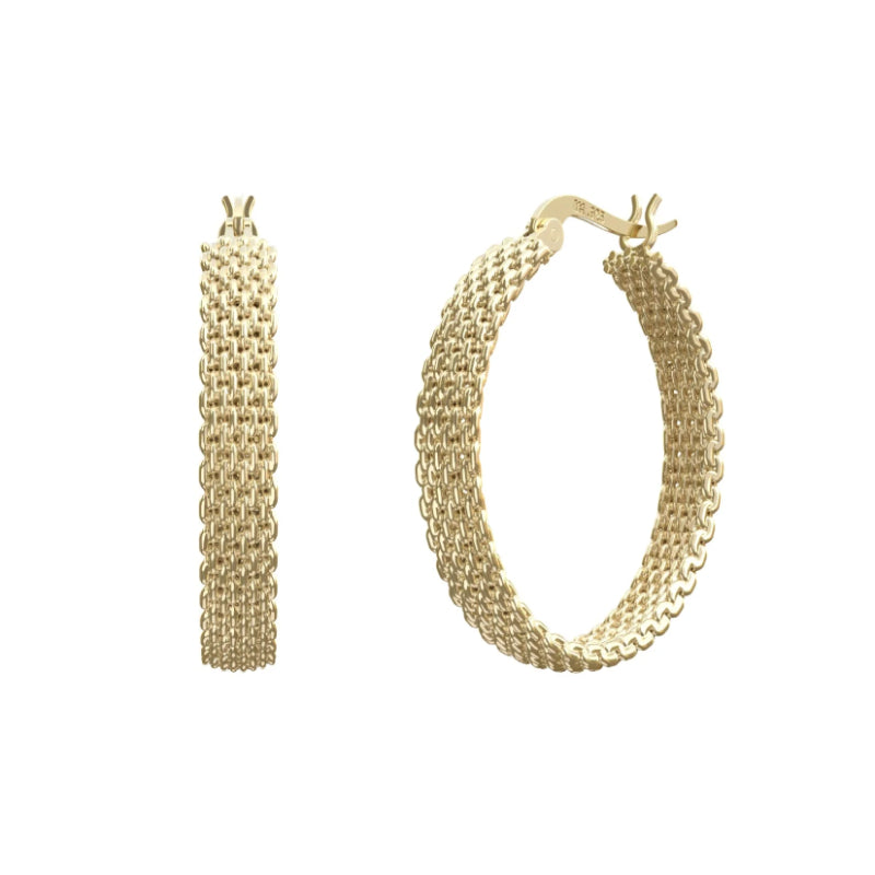 Metal Alchemist Woven Armor Hoop Earring in 925 Sterling Silver