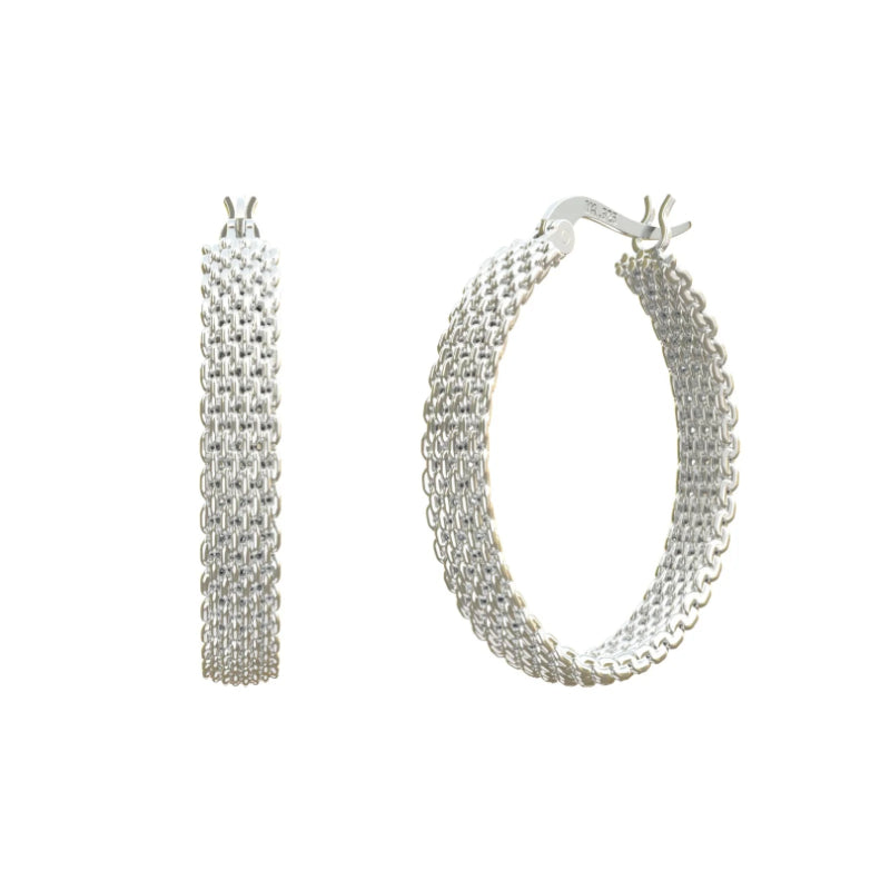 Metal Alchemist Woven Armor Hoop Earring in 925 Sterling Silver