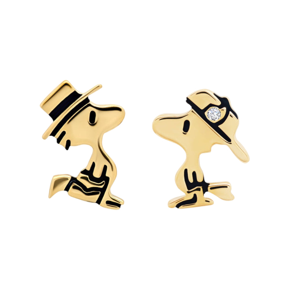 Aros tipo botón Woodstock de circonita cúbica de 0,5 ct para mujer de Crislu Peanuts en plata de ley 925 bañada en oro amarillo de 18 quilates