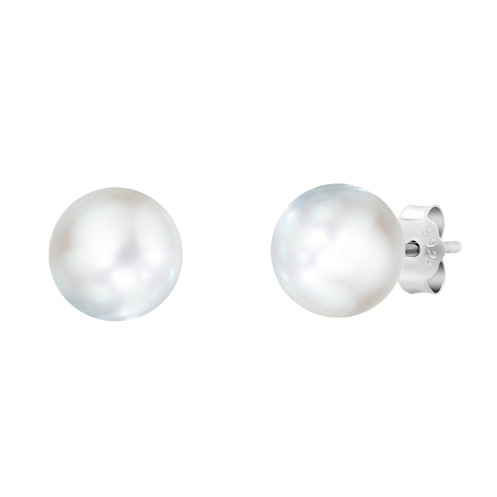 Crislu Women's Pearl Stud Earrings in Pure Platinum-Plated over 925 Sterling Silver
