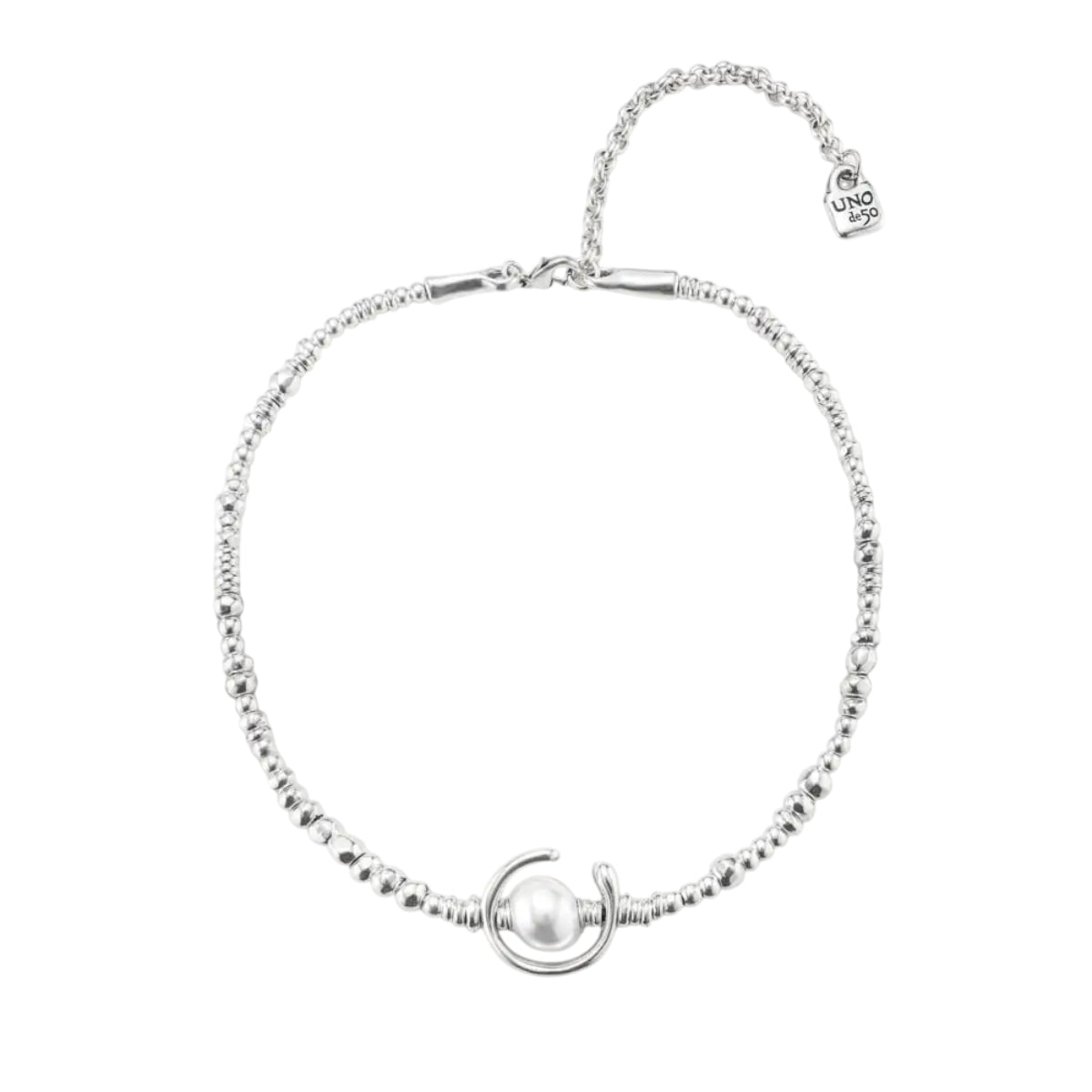 UNOde50 Women's White Pearl Shell Leather Necklace in Sterling Silver-Plating over Metal