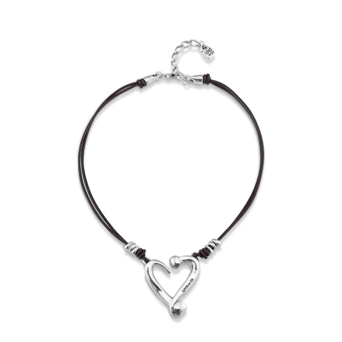UNOde50 Loved Women's Heart Leather Necklace in Sterling Silver-Plating over Metal