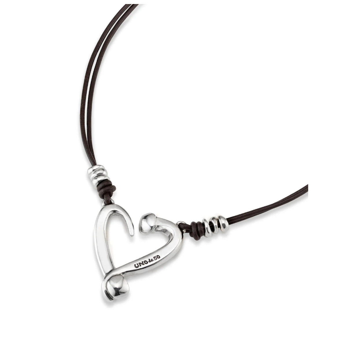 UNOde50 Loved Women's Heart Leather Necklace in Sterling Silver-Plating over Metal