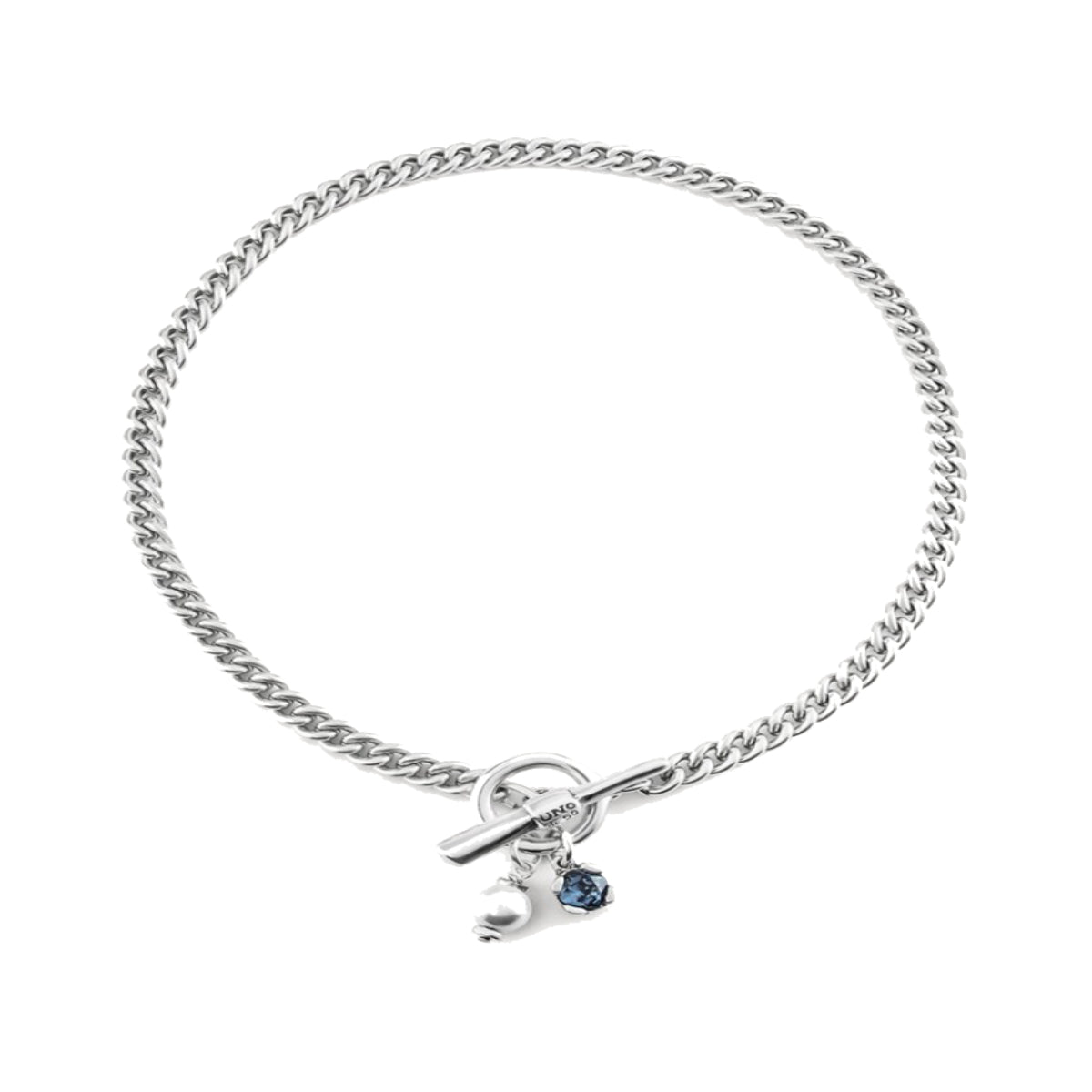 UNOde50 Charismatic Women's Pearl and Blue Faceted Crystal Choker in Sterling Silver-Plating over Metal