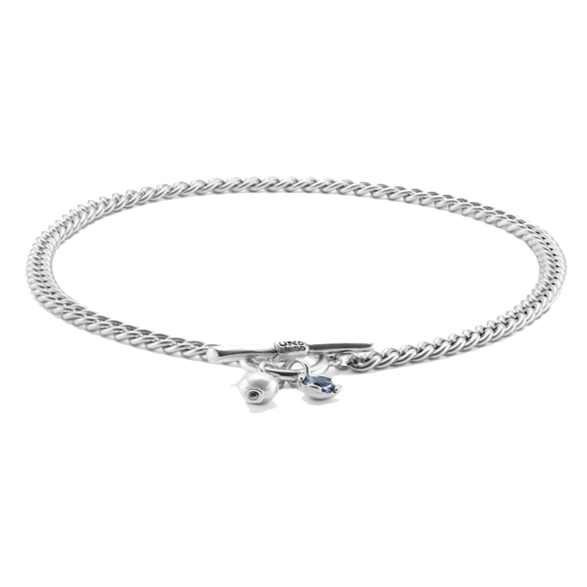 UNOde50 Charismatic Women's Pearl and Blue Faceted Crystal Choker in Sterling Silver-Plating over Metal
