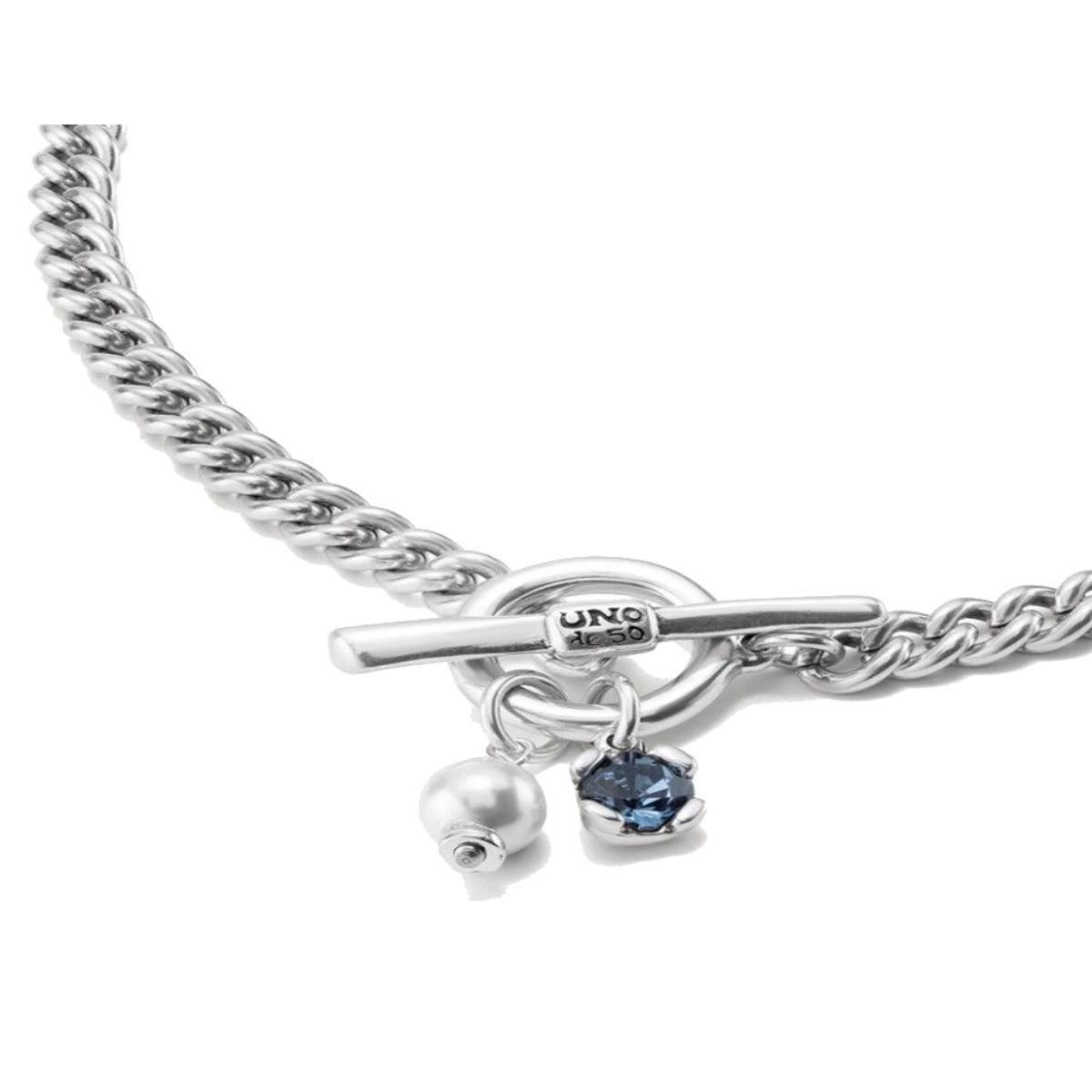 UNOde50 Charismatic Women's Pearl and Blue Faceted Crystal Choker in Sterling Silver-Plating over Metal