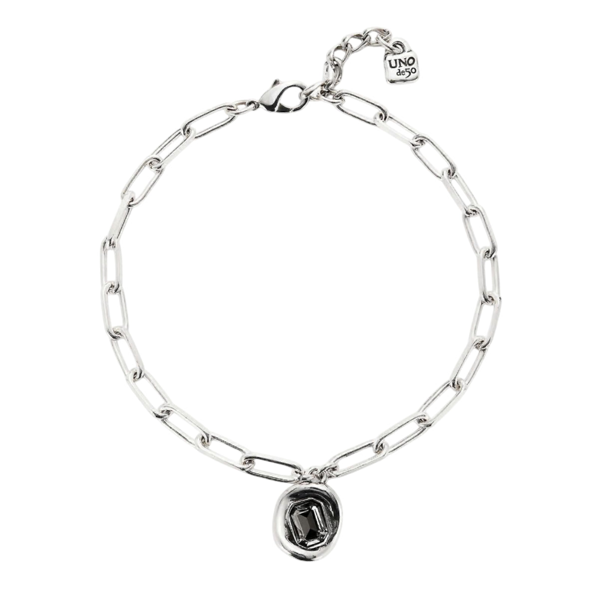 UNOde50 Ser Valiente Exc Women's Gray Faceted Crystal Link Chain in Sterling Silver-Plating over Metal Alloy