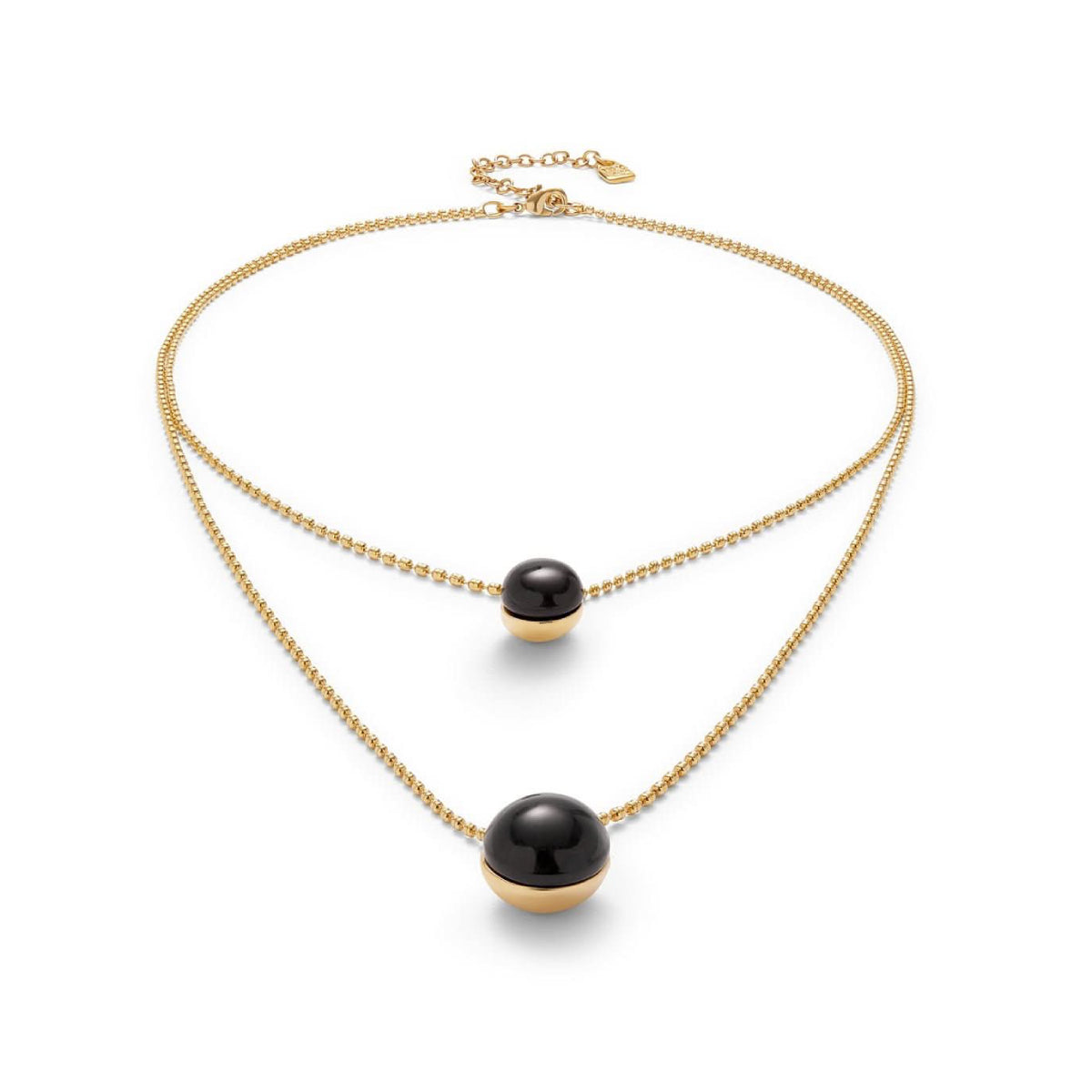 UNOde50 Women's Black Murano Glass Pendant Double Chain in 18K Gold-Plating over Metal Alloy