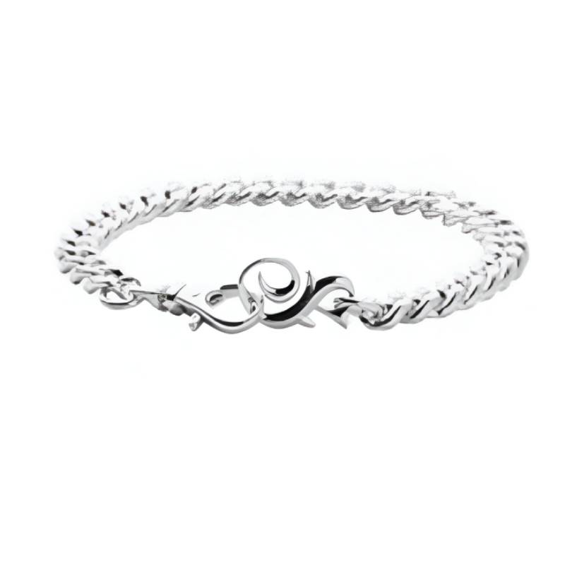 14K Love Child Men's 8" Cuban Chain Bracelet In 925 Sterling Silver