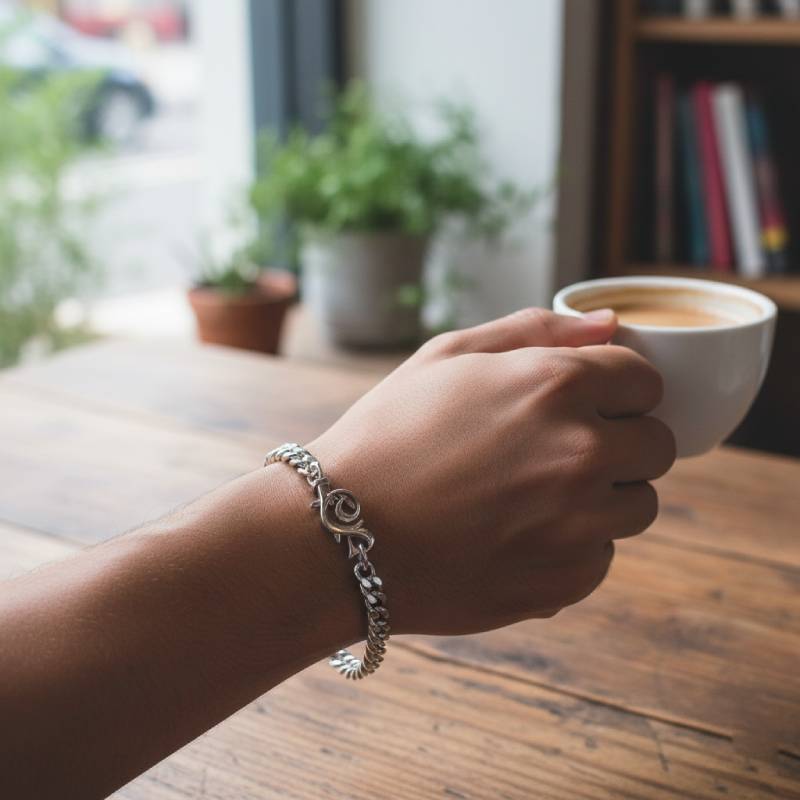 14K Love Child Men's 8" Cuban Chain Bracelet In 925 Sterling Silver