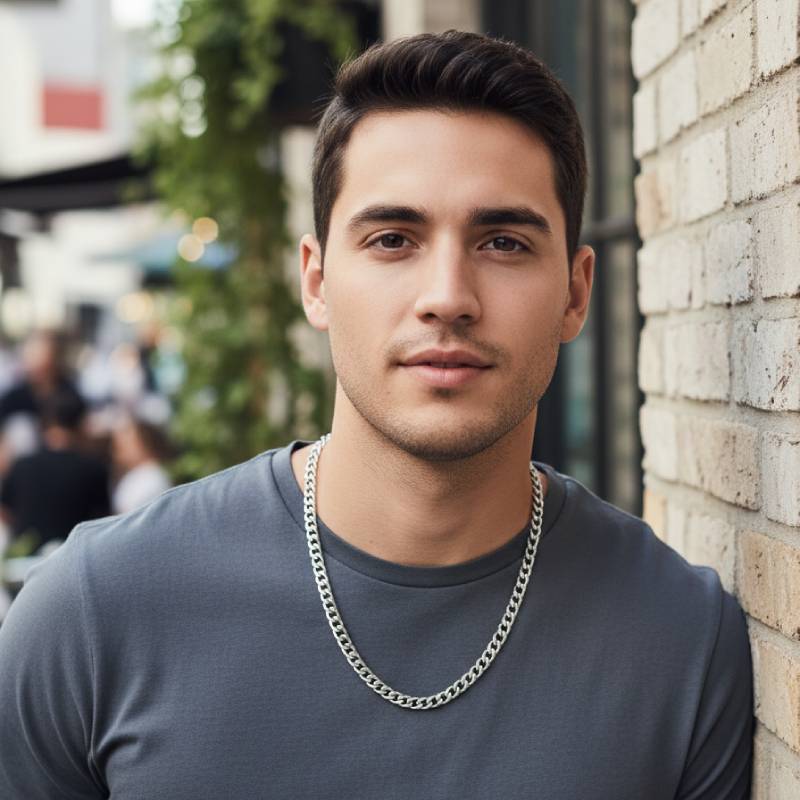 14K Love Child Men's Cuban Chain Necklace In 925 Sterling Silver