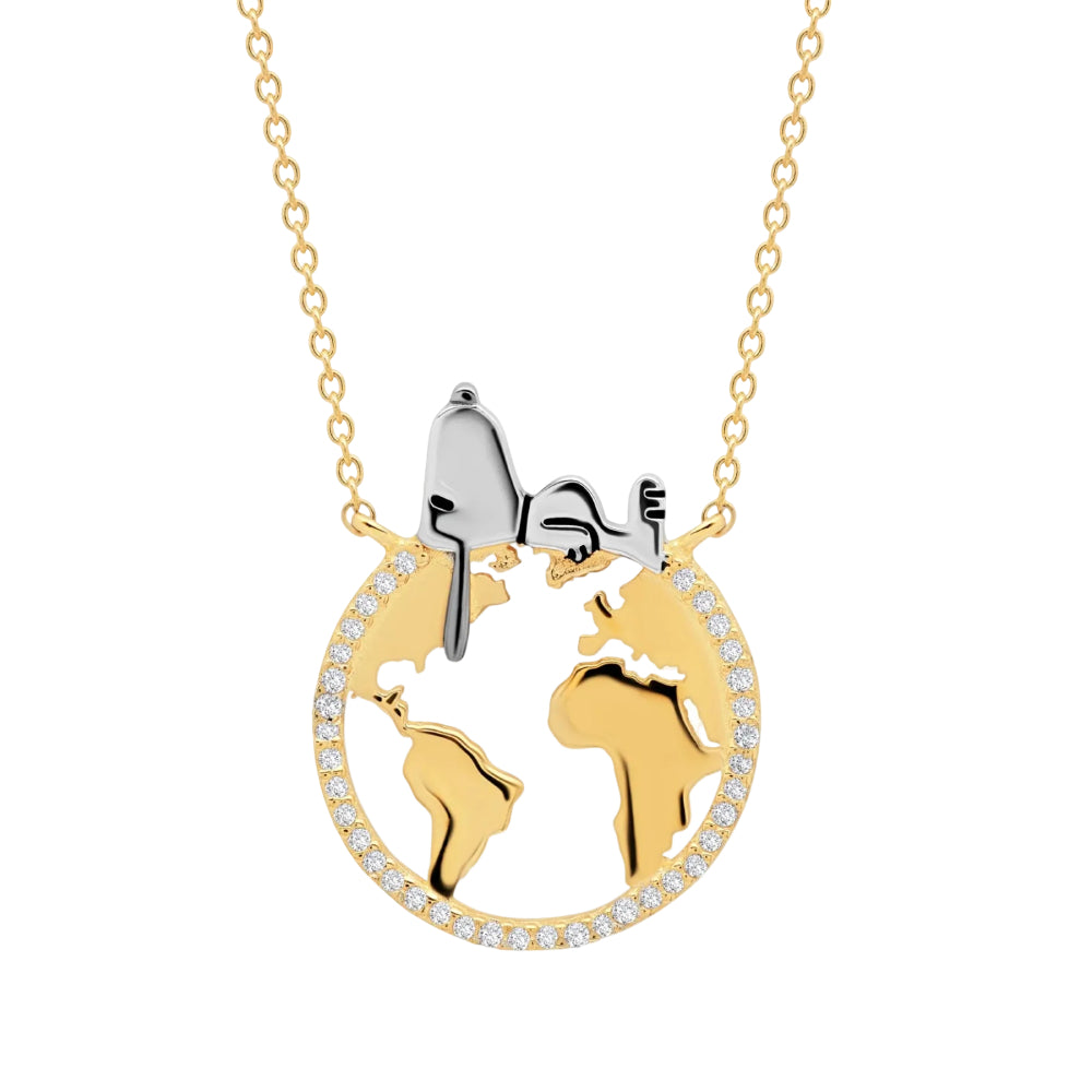 Crislu Peanuts 0.2 ct. Cubic Zirconia Snoopy On The World Necklace