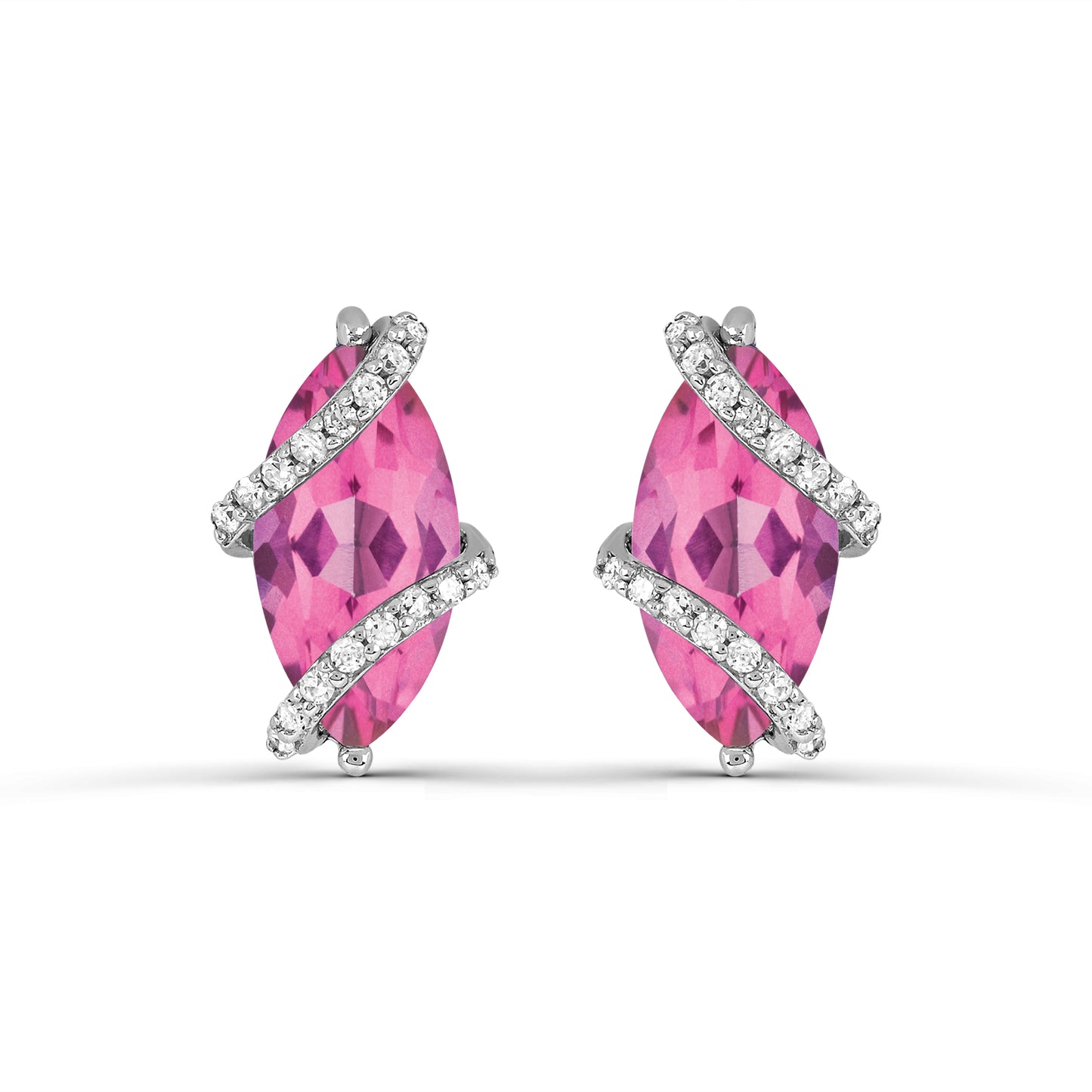 Conjunto de zafiro rosa y topacio blanco creados en plata de ley