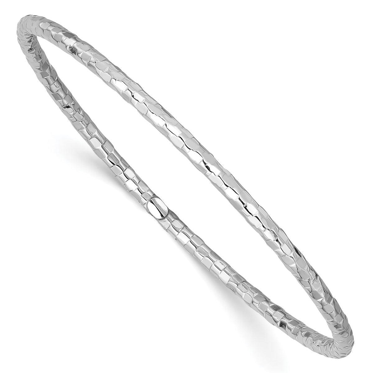 14K Women's 8" Textured Bangle Bracelet in Rhodium Plating-over 14K White Gold